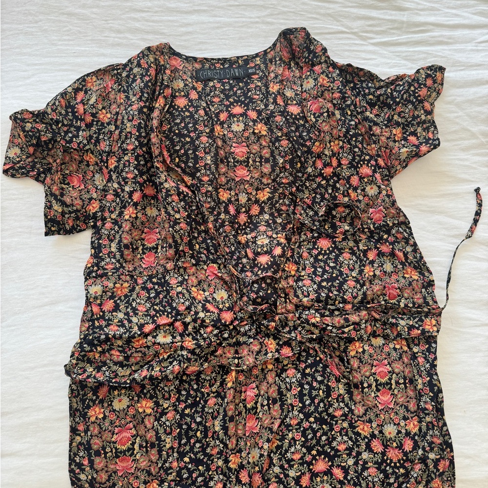Christy Dawn Floral Silk Dress, Black